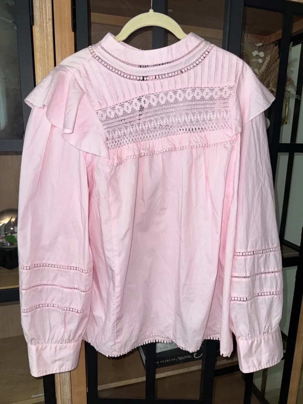 J. Crew lace blouse long sleeve balloon preppy cotton ruffle crocheted top